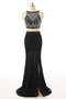 Sexy Two Pieces Beaded Evening Prom Dresses, Black Long Slit Party Prom Dress, Custom Long Prom Dresses, Cheap Formal Prom Dresses, 17058