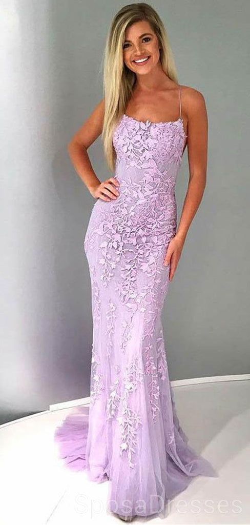 Σέξι Backless Lace Γοργόνα Lilac Long Evening Prom Φορέματα, Φτηνές Προσαρμοσμένα Γλυκά 16 Φορέματα, 18466