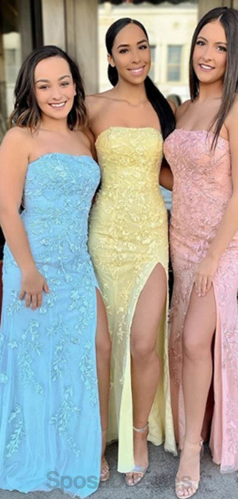 Encaje sirena sin tirantes lado slit vestidos de fiesta de noche, vestidos de fiesta de la noche, 12140