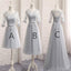 Long Sleeve Gray Lace A line Long Bridesmaid Dresses, Bridesmaid Dresses, BD020