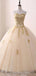 Sweetheart Gold Applique Ball Gown vestidos de fiesta de larga noche, vestidos de fiesta de la noche, 12203