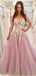 Pas cher v Neck A-ligne Dentelle Rose Long Evening Prom Robes, Cheap Custom Sweet 16 Robes, 18445