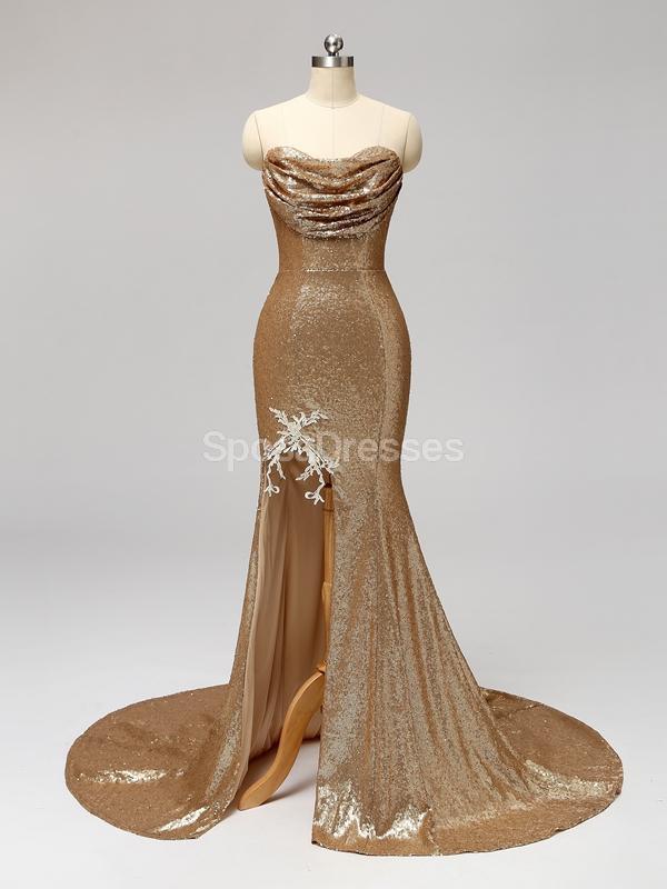 Gold Sequin Sweetheart Mermaid Cheap Bridesmaid Dresses Online, WG597