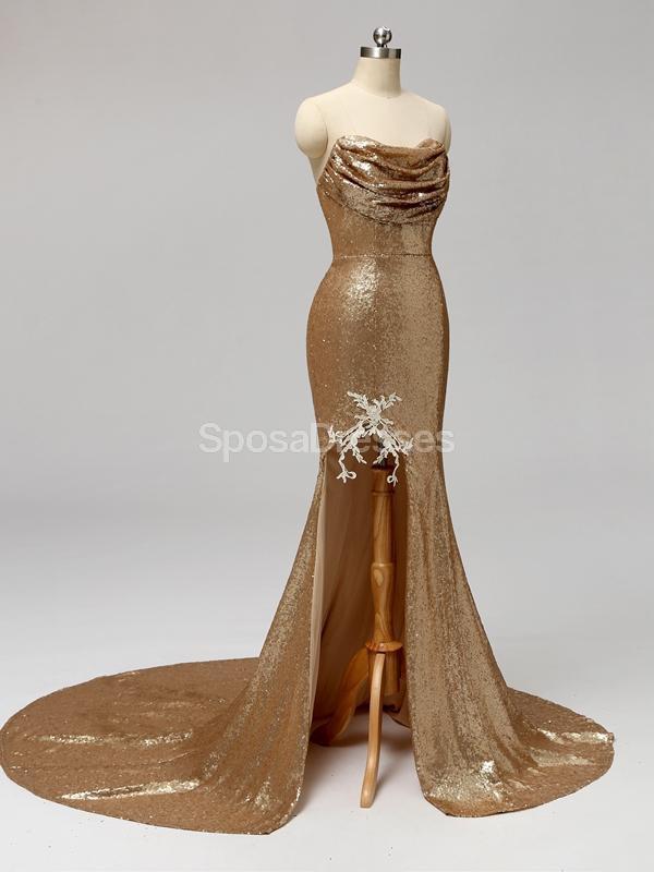 Gold Sequin Sweetheart Mermaid Cheap Bridesmaid Dresses Online, WG597