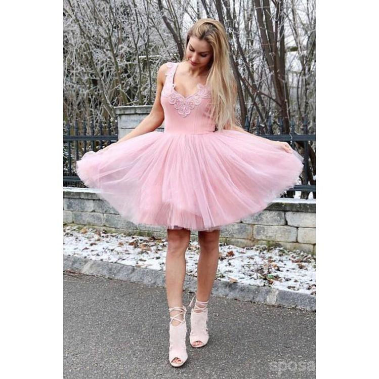 Pas cher Col en V en Tulle Rose Mignon Robes de bal 2018, CM439