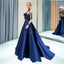 Navy Long Sleeves A-line Navy Beaded Evening Prom Dresses, Evening Party Prom Dresses, 12030