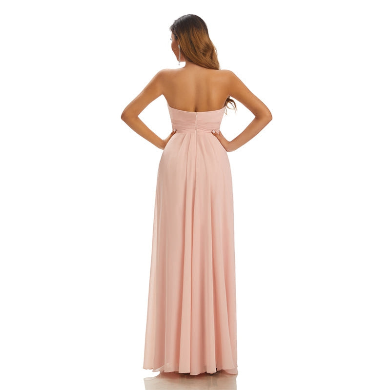 Pink A-line Strapless Sweetheart Cheap Chiffon Long Bridesmaid Dresses,WG1609