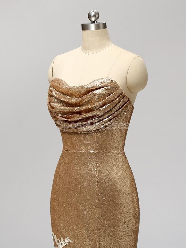 Gold Sequin Sweetheart Mermaid Cheap Bridesmaid Dresses Online, WG597