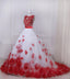 Two Pieces Red Lace Hand Made Flower A line Long Evening Prom Dresses, 17556