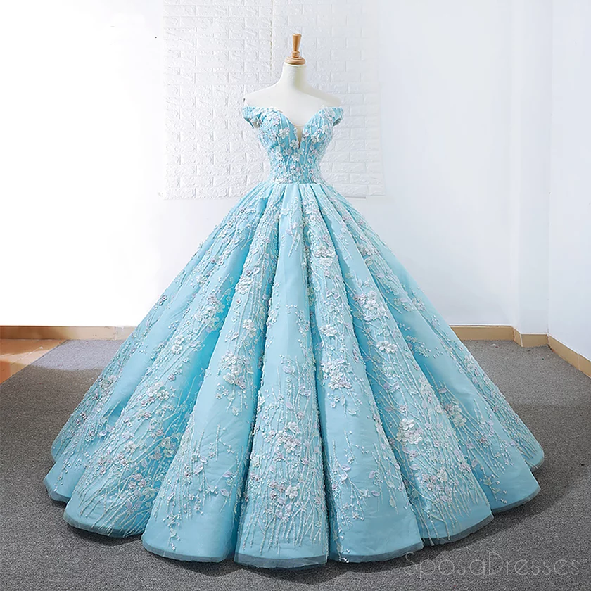 Off Shoulder Tiffany Blue Ball Gown Cheap Long Evening Prom Dresses, Cheap Custom Sweet 16 Dresses, 18532