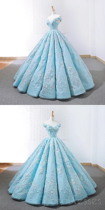 Off Shoulder Tiffany Blue Ball Gown Cheap Long Evening Prom Dresses, Cheap Custom Sweet 16 Dresses, 18532