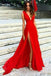 2018 Sexy Side Slit Low V Neck A line Long Evening Prom Dresses, 17459