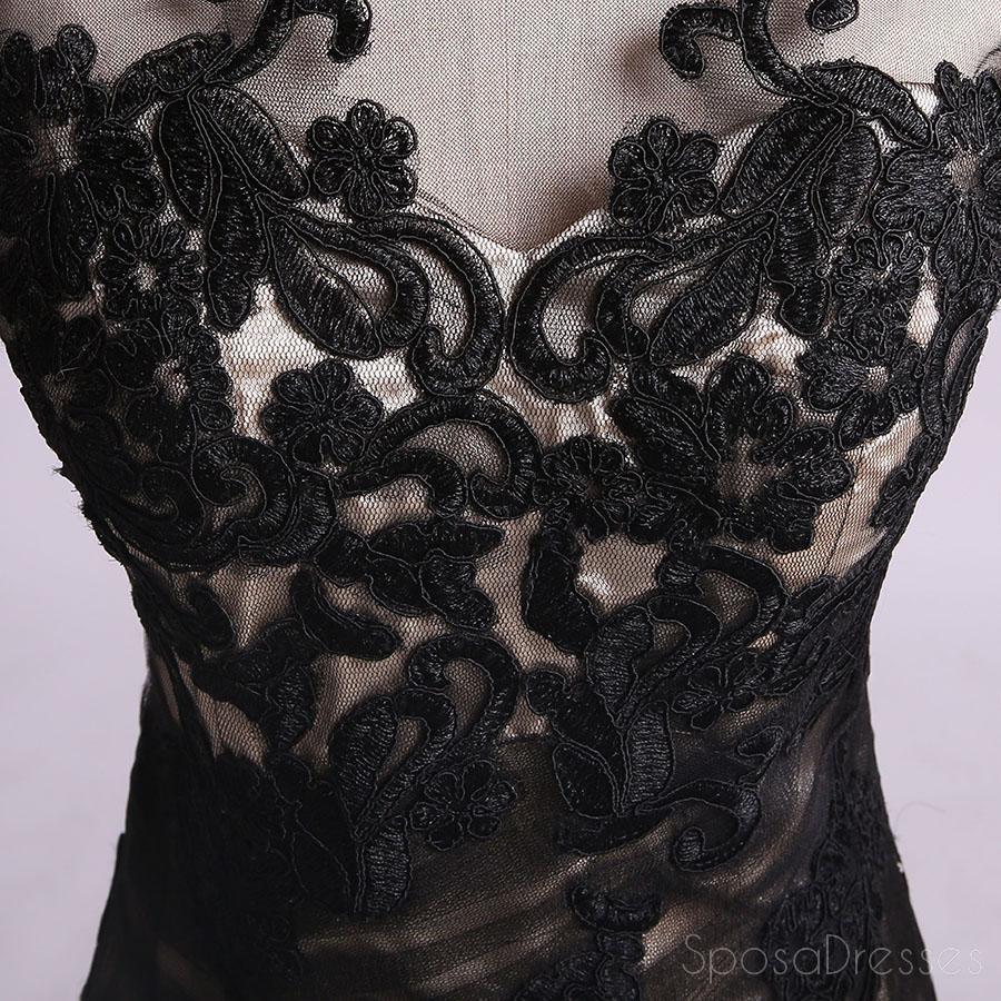 Long Sleeves Black Lace Mermaid Long Evening Prom Dresses, Cheap Sweet 16 Dresses, 18436