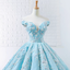 Fuera del hombro Tiffany Blue Ball Gown Vestidos de fiesta largos y baratos por la noche, Vestidos de encargo baratos Sweet 16, 18532