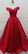 Simple Red Off Shoulder A line Long Cheap Evening Prom Dresses, 17537