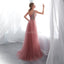 V Neck Lace Beaded Peach Evening Prom Dresses, Evening Party Prom Dresses, 12022