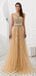 Cowl See Through Gold Beaded A-line Evening Prom Vestidos, Fiesta Vespertina De Fiesta De Graduación, 12093