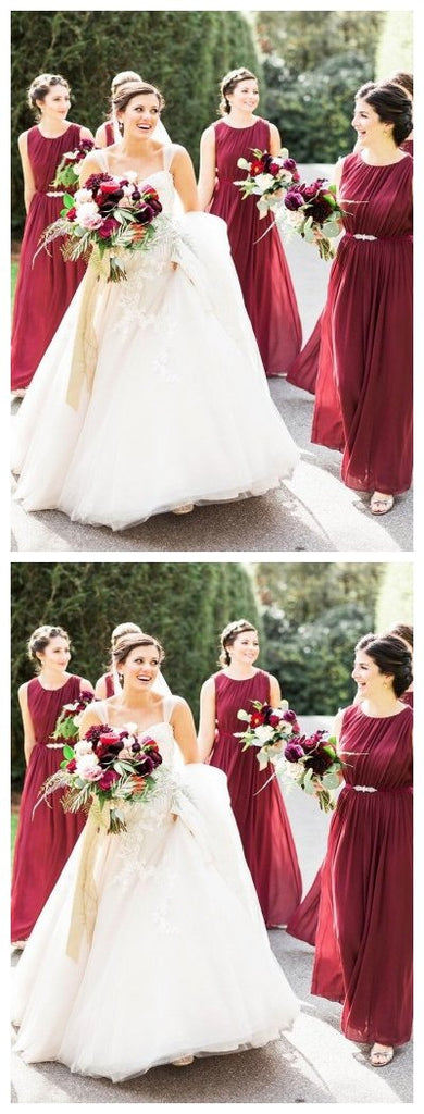 Jewel Dark Red Chiffon Cheap Long Cheap Bridesmaid Dresses Online, WG618