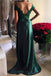 Off Shoulder Emerald Green Side Slit Lace Evening Prom Dresses,  Long Prom Dresses, 17064