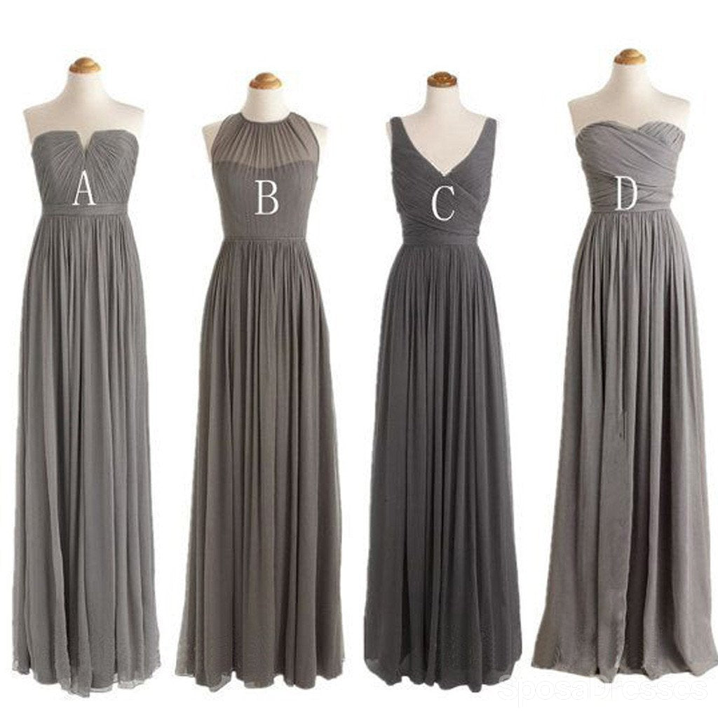 Grey Cheap Simple Mismatched Styles Chiffon Long Bridesmaid Dresses, WG188