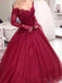 Off-Shoulder-Dark Red Langarm Lace A-line Langen Abend Prom Kleider, 17470