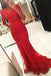 Long Sleeve Backless High Neck Red Mermaid Lace Long Evening Prom Dresses, 17460