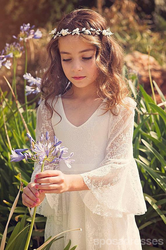 Boho langer Ärmel richtet Schnürsenkelblumenmädchenkleider, schöne kleine Mädchenkleider, FG063 aus