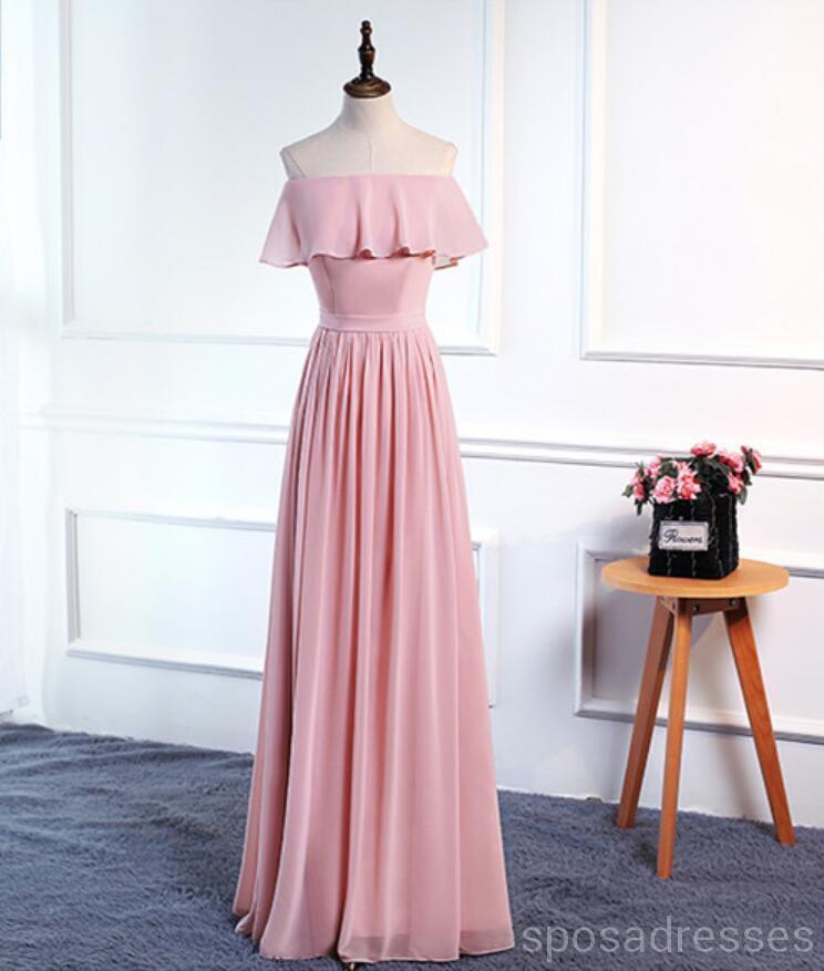 Robe de demoiselle d'honneur en mousseline de soie rose pâle à longueur de plancher abordable, WG536