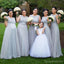 Silver Tulle Elegant Long Cheap Wedding Party Bridesmaid Dresses, WG192