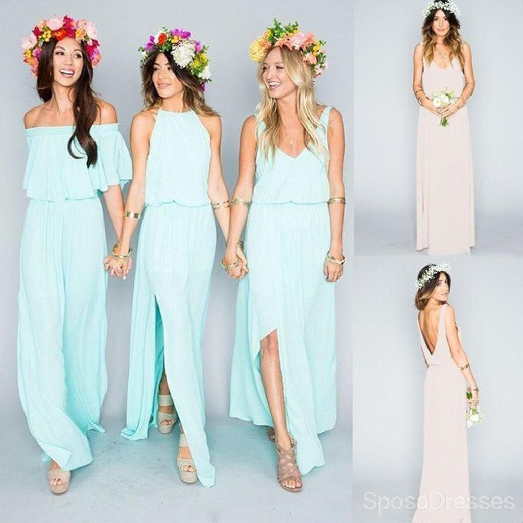 Pretty Young Junior Mint Mismatched Side Split Chiffon Bridesmaid Dresses, WG197