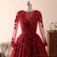 Long Sleeves Lace Dark Red Evening Prom Φορέματα, Φτηνές Προσαρμοσμένα Γλυκά 16 Φορέματα, 18533