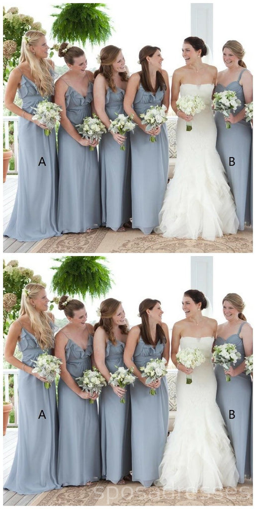 Grey Chiffon V Neck Cheap Custom Bridesmaid Dresses Online, WG214