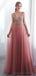 Dusty Pink V Neck Side Slit Beaded Long Evening Prom Dresses, Cheap Custom Sweet 16 Dresses, 18519