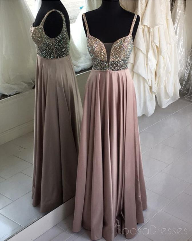 Sexy See Through V Neck Grey Beaded Floor Long Custom Evening Prom Dresses, 17421