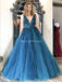 V Neck Teal Applique A-line Long Evening Prom Dresses, Evening Party Prom Dresses, 12302