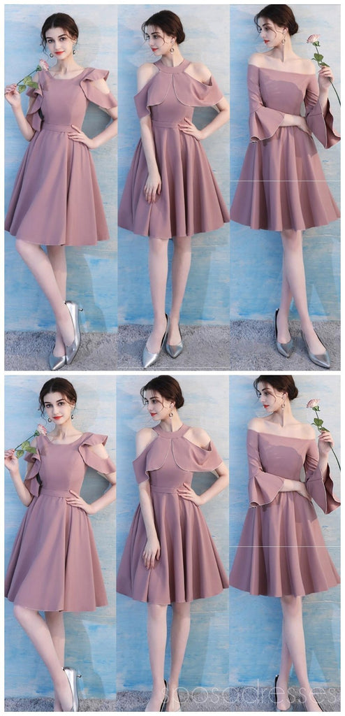 Unique Dusty Pink Short Mismatched Simple Cheap Bridesmaid Dresses, WG511