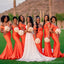 Orange Mermaid Off Shoulder V-neck Long Bridesmaid Dresses Gown Online,WG1129