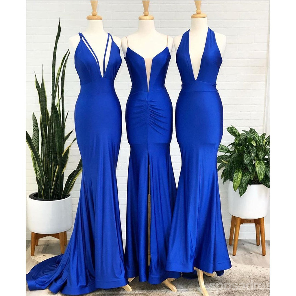 Mismatched Royal Blue Mermaid Spaghetti Straps Long Bridesmaid Dresses Gown Online,WG1116