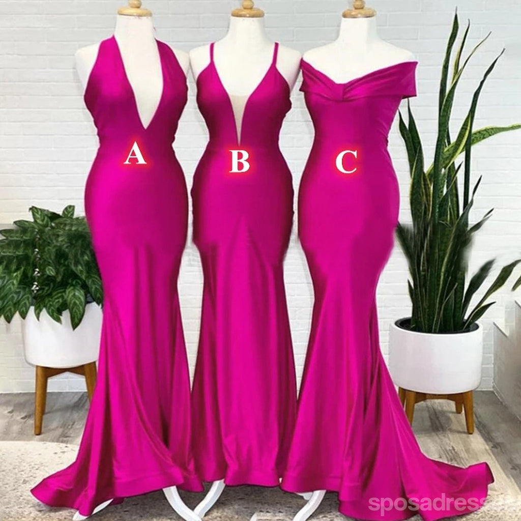 Mismatched Hot Pink Mermaid Sleeveless Long Bridesmaid Dresses Gown Online,WG1115