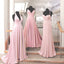 Mismatched Light Pink A-line V-neck Long Bridesmaid Dresses Gown Online,WG1126