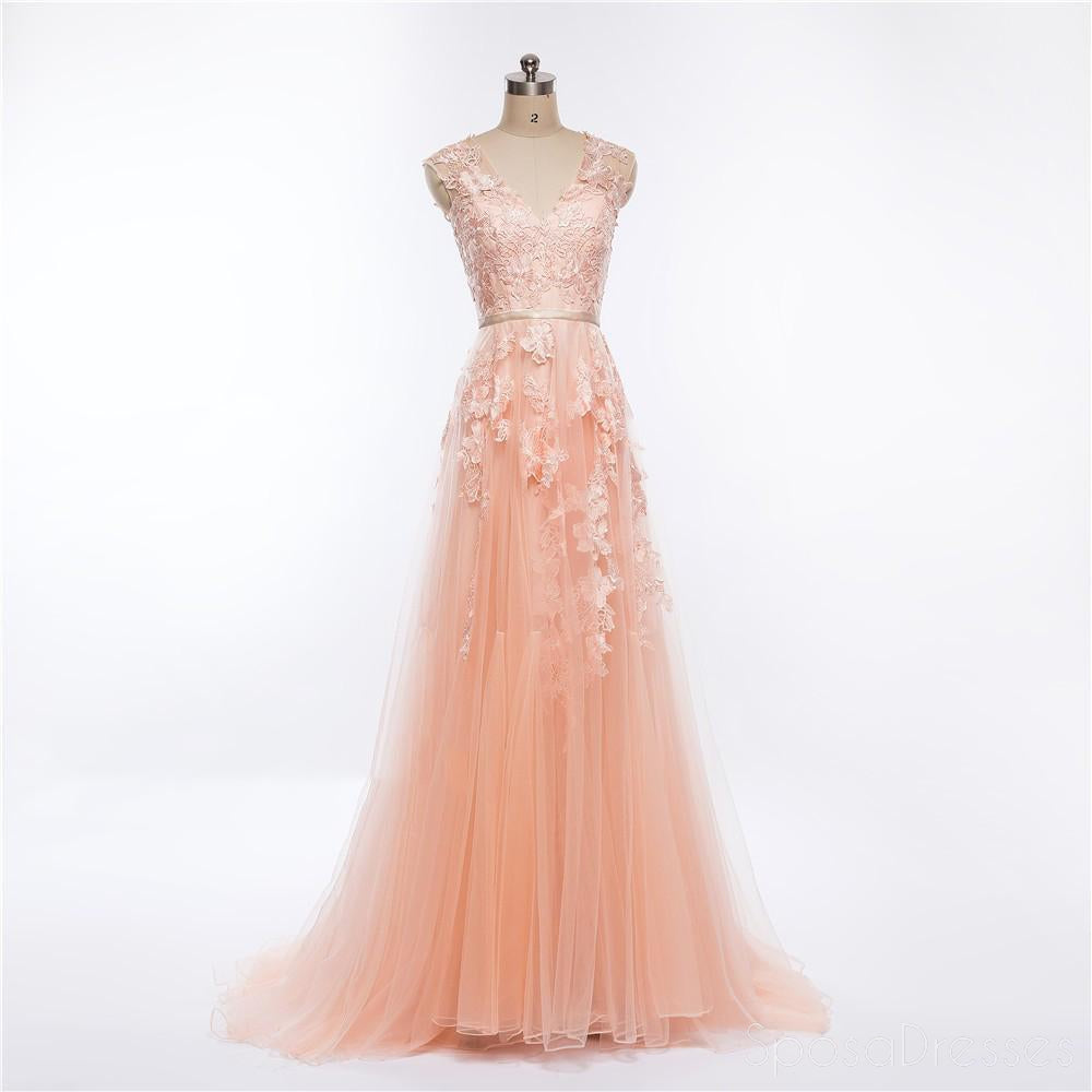 Sexy See Through V Neckline Peach Long Evening Prom Dresses, Popular Cheap Long 2018 Party Prom Dresses, 17224