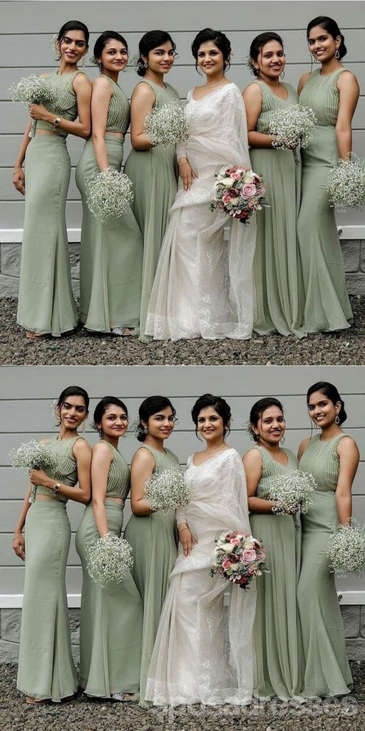 Green Two Pieces Cheap Maxi Long Bridesmaid Dresses,WG1683