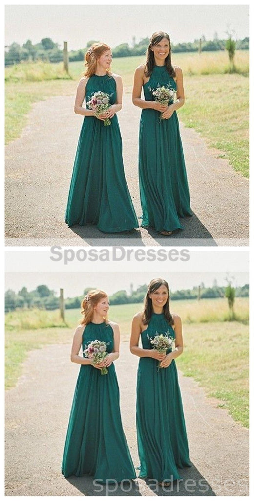 Cheap Halter Green Custom Chiffon Long Bridesmaid Dresses, WG221