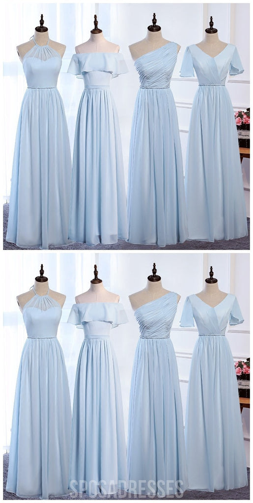 Cheap Sky Blue Floor Length Mismatched Chiffon Bridesmaid Dresses Online, WG538