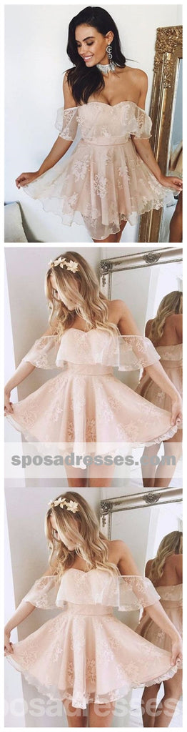 Vestidos de fiesta cortos de encaje con hombros descubiertos lindos en línea, CM540