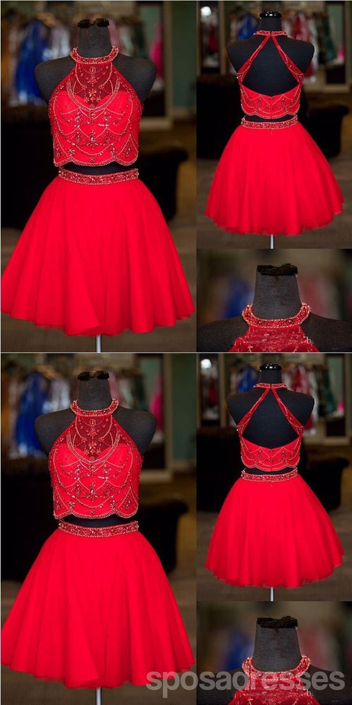 Two Pieces Red Homecoming Dresses,Cheap Short Prom Dresses,CM900