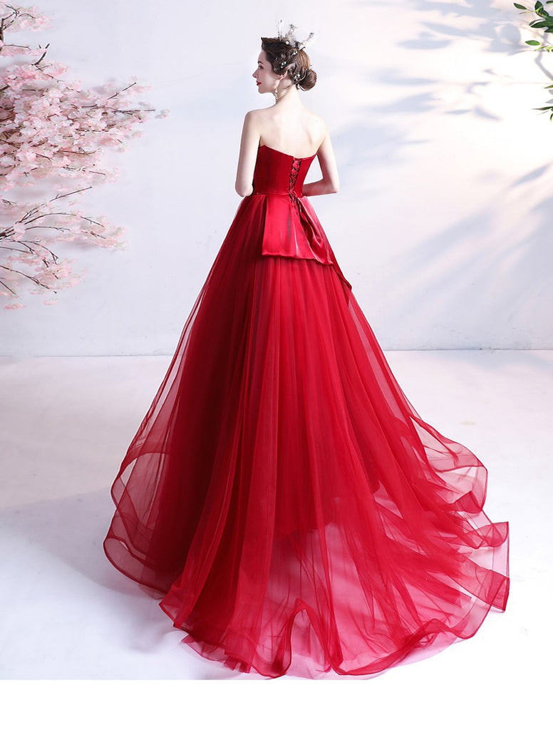 Sweetheart Red Ruffle A-line Long Evening Party Prom Dresses, Dance Dresses,12523