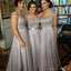 Long formal grey lace elegant a-line floor-length Bridesmaid Dresses, WG02