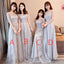 Gray Lace Short Sleeve Long Bridesmaid Dresses, Cheap Bridesmaid Gowns, BD0001