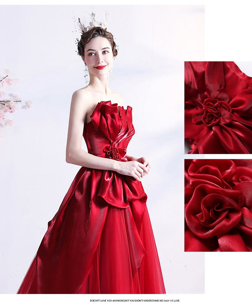 Sweetheart Red Ruffle A-line Long Evening Party Prom Dresses, Dance Dresses,12523